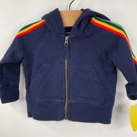Size 3-6m: Primary Blue Rainbow Striped Zip-Up Hoodie