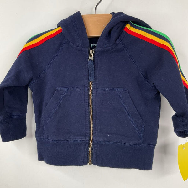 Size 3-6m: Primary Blue Rainbow Striped Zip-Up Hoodie