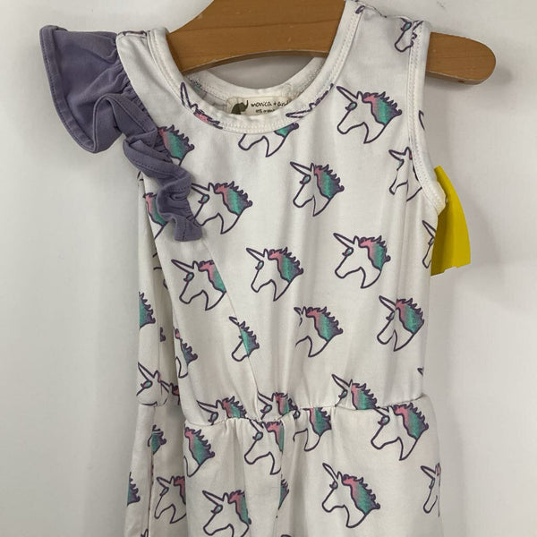 Size 12m: Monica + Andy White/Purple Unicorn Tank Romper