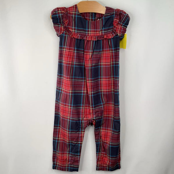Size 18-24m: Tea Red/Bleu Plaid Short Sleeve Romper
