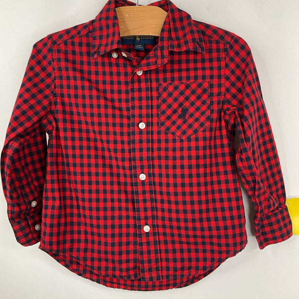 Size 2: Ralph Lauren Red/Blue Checkered Collared Button-Up Long Sleeve Shirt