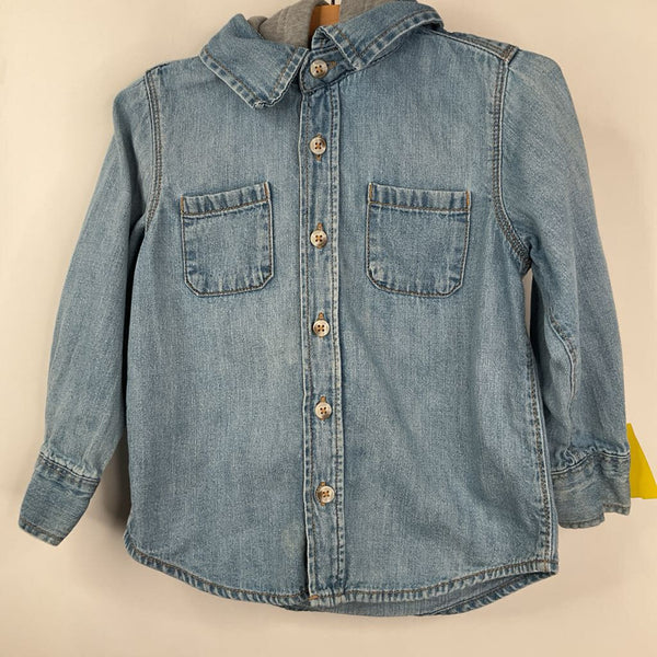Size 3: Old Navy Blue/Grey Hooded Button-Up Jean Jacket