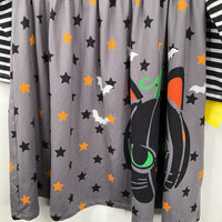 Size 6: Penelope Plum Grey/Black/Orange/Green Polka Dots & Stars Long Sleeve Dress