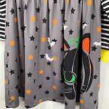 Size 6: Penelope Plum Grey/Black/Orange/Green Polka Dots & Stars Long Sleeve Dress