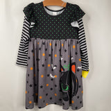 Size 6: Penelope Plum Grey/Black/Orange/Green Polka Dots & Stars Long Sleeve Dress