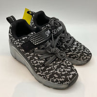 Size 1Y: Black/White Velcro Light-Up Roller Sneakers