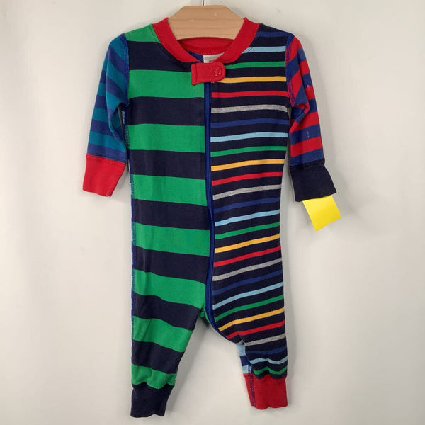 Size 6-9m (60): Hanna Andersson Blue/Colorful Color Blocked Stripes 1pc PJs