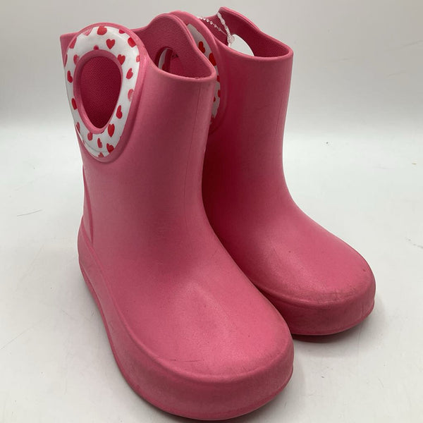 Size 6: Okabashi Pink Hearts Rain Boots