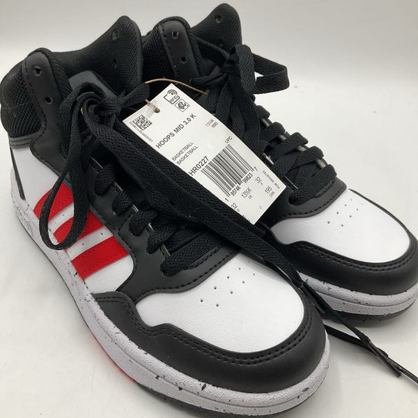 Size 1Y: Adidas Hoops Mid 3.0K Black White Red Lace Up High Top NEW
