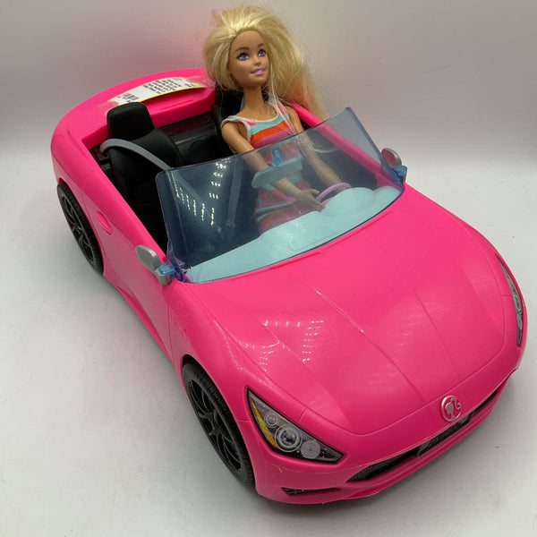 Barbie and her Barbie Toy Car, Bright Pink Doll-Sized Convertible with 2 Seats, Seatbelts & Rolling Wheels