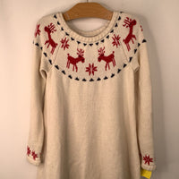 Size 6-7 (120): Hanna Andersson White/Red Deer Knitted Long Sleeve Dress