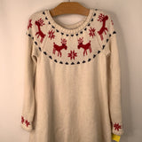 Size 6-7 (120): Hanna Andersson White/Red Deer Knitted Long Sleeve Dress