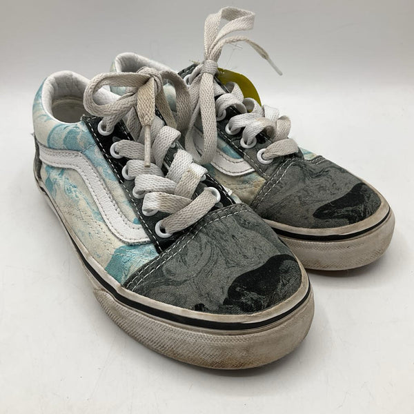 Size 1Y: Vans White/Blue/Grey Lace-Up Sneakers