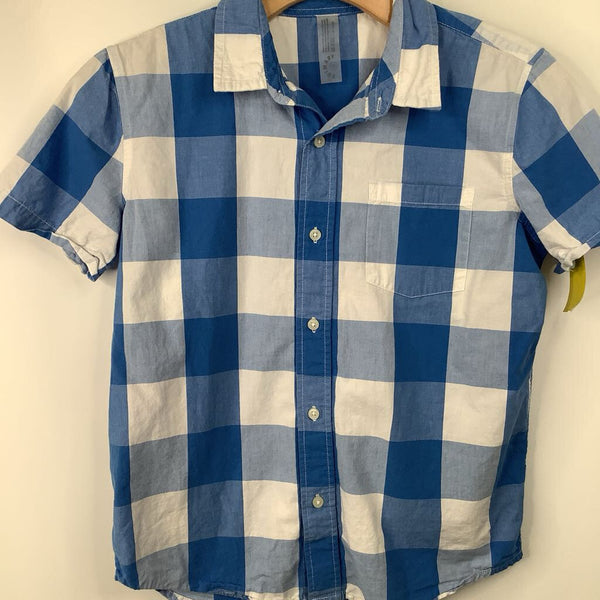 Size 12: Primary Blue/White Checkered Collared Button-Up T-Shirt