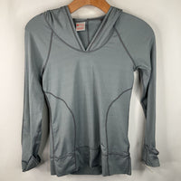 Size 10-12: Zella Girl Grey Striped Hooded Long Sleeve Shirt