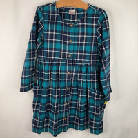 Size 6-7 (120): Hanna Andersson Blue Plaid Long Sleeve Dress