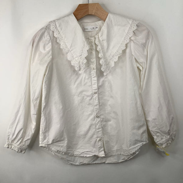 Size 9: Zara White Collared Button-Up Long Sleeve Shirt