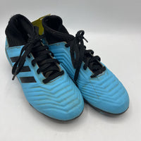 Size 1Y: Adidas Black/Blue Lace-Up Soccer Cleats