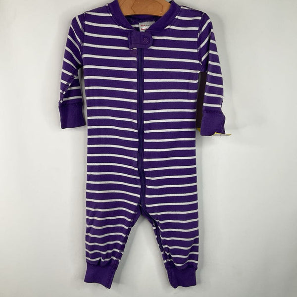 Size 6-12m (70): Hanna Andersson Purple/White Striped 1pc PJs