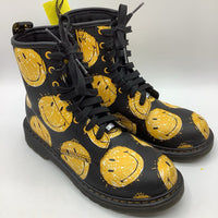 Size 5Y: Dr.Marten's Black/Yellow Smiley Face Zip/Lace-Up Boots