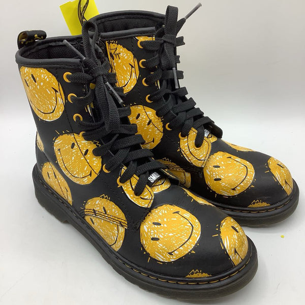 Size 5Y: Dr.Marten's Black/Yellow Smiley Face Zip/Lace-Up Boots