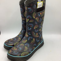 Size 6Y: Bogs Black Rainbow Print Rain Boots