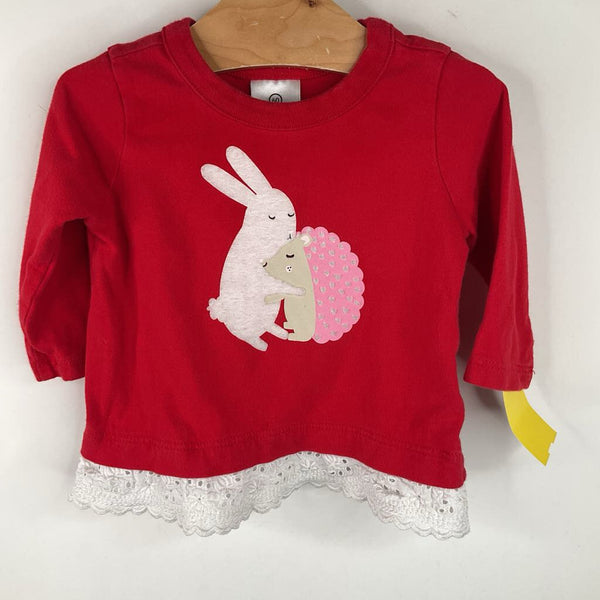 Size 3-6m (60): Hanna Andersson Red Hedgehog Hugging Rabbit Long Sleeve Shirt