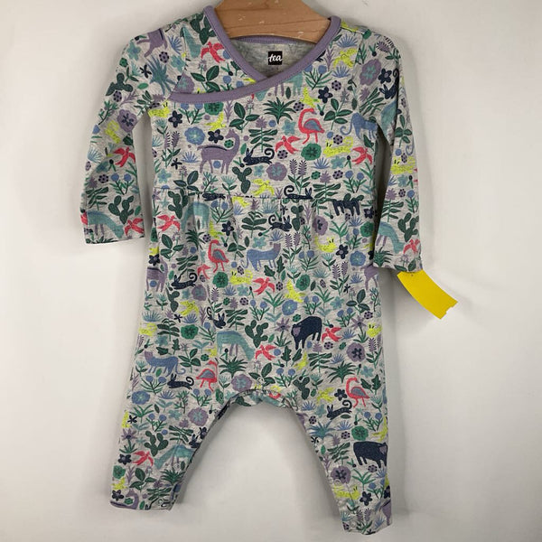 Size 6-9m: Tea Grey Purple Nature Print Romper