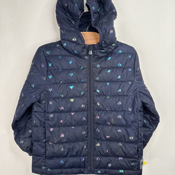 Size 3: GAP Navy Multicolor Heart Puffer Jacket