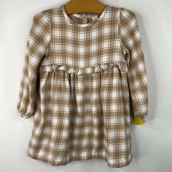 Size 3: Colored Organics White Brown Checkered Long Sleeve Dress