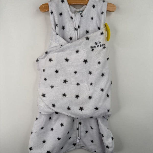Size 0-3m: Halo White Black Stars Fleece Swaddle Sleepsack