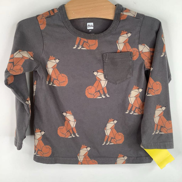 Size 2: Tea Grey Fox Pattern Long Sleeve Shirt