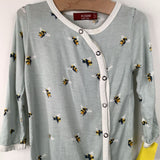 Size 6-9m: Milkbarn Blue Bumble Bee Print 1pc Footed PJs