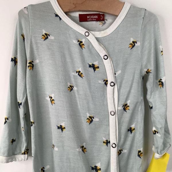 Size 6-9m: Milkbarn Blue Bumble Bee Print 1pc Footed PJs