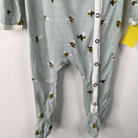 Size 6-9m: Milkbarn Blue Bumble Bee Print 1pc Footed PJs