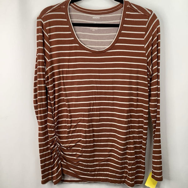 Size L: Sonoma Brown White Striped Long Sleeve Shirt