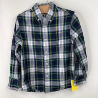 Size 4-5: Crewcuts Green Blue Whit Button Up Long Sleeve Shirt