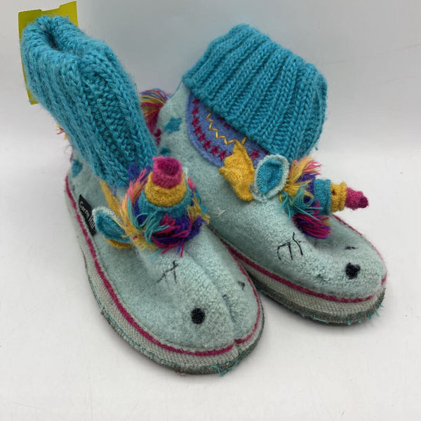 Size 9: Garnet Hill Blue Unicorn WOOL Slippers