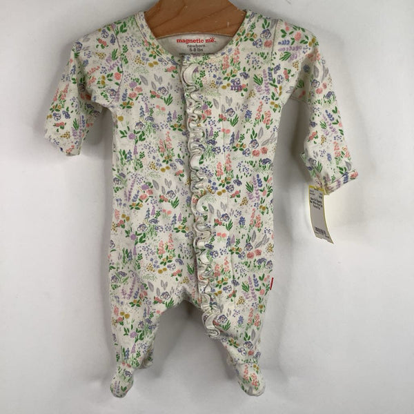 Size NB: Magnetic Me White Floral 1pc Footed PJs