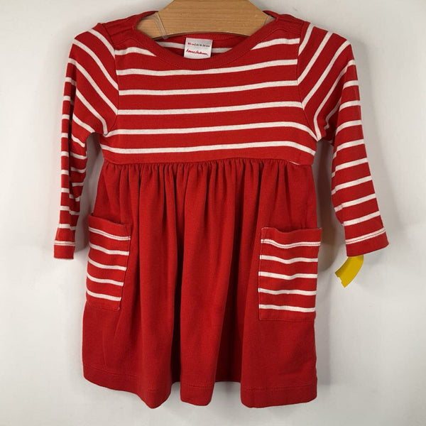 Size 18-24m (80): Hanna Andersson Red White Striped Long Sleeve Dress