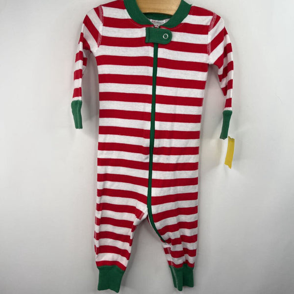 Size 6-12m (70): Hanna Andersson White Red Green Striped 1pc PJs