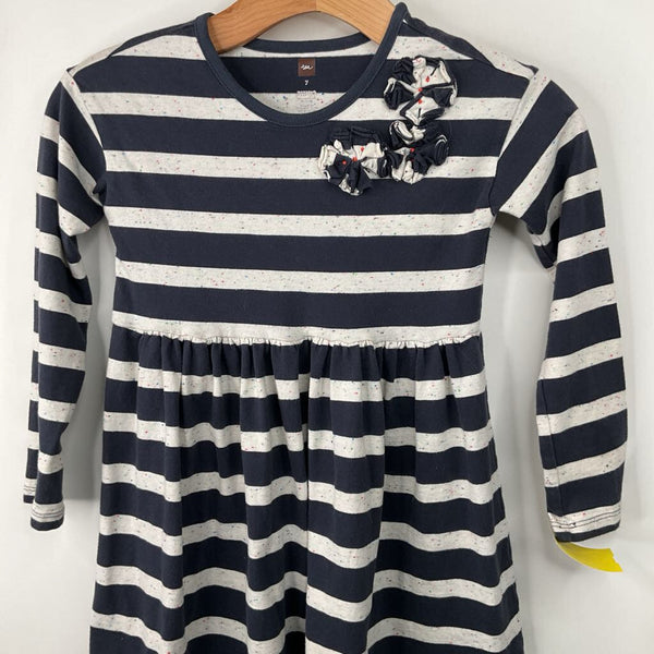 Size 7: Tea Collection Blue White Striped Long Sleeve Dress