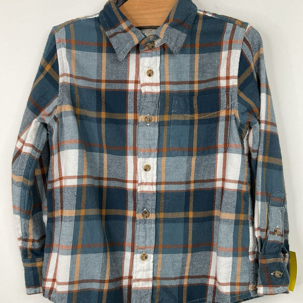 Size 4-5: Crewcuts Blue/Brown Plaid Collared Button-Up Long Sleeve Shirt