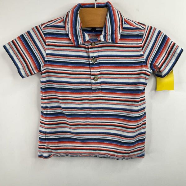 Size 2: Tea Blue/White/Orange Striped Collared T-Shirt