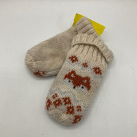 Size 12-24m: F&F Creme Fox Print Knitted Mittens