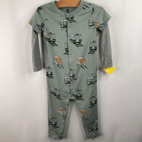 Size 18-24m: Tea Green Train Print Romper