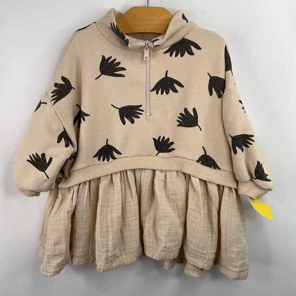 Size 12-18m: Zara Creme/Black Floral Cozy Long Sleeve Dress