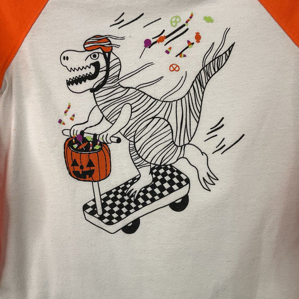 Size 3: Cat & Jack White/Orange Halloween Dinosaur Long Sleeve Shirt