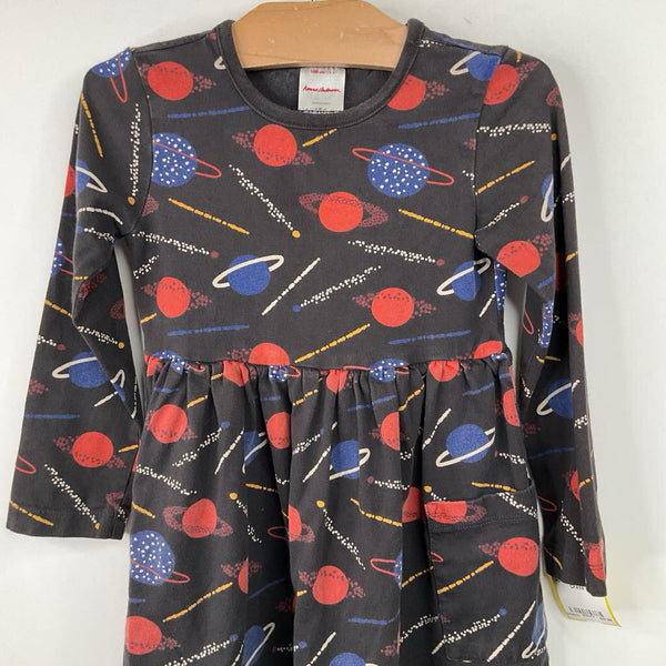 Size 4 (100): Hanna Andersson Brown/Red/Blue Space Long Sleeve Dress