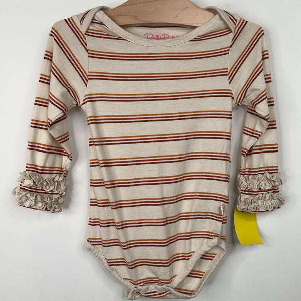 Size 18-24m: Ruffle Butts Creme/Red Striped Long Sleeve Onesie